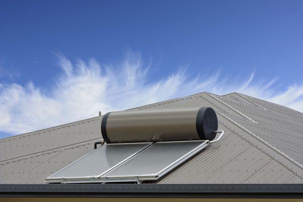 solar panels on roof to heat water from the sun