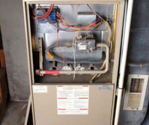 An open back of a home furnace